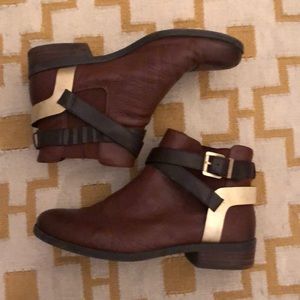 BCBGeneration brown and gold booties, size 11
